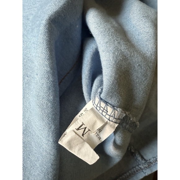 Western Button Up Shirt Womens M Blue Denim Tie Neck Bow Long Sleeve Top - Picture 7 of 7